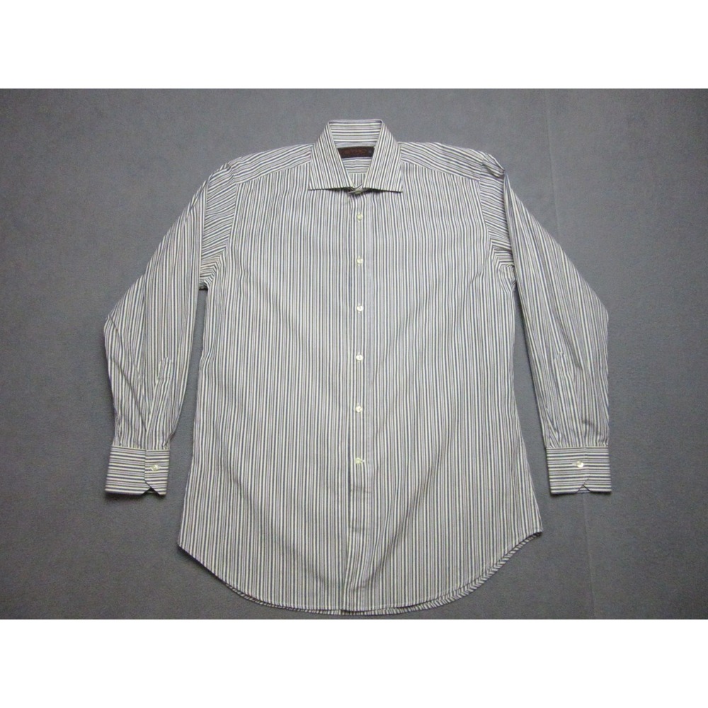 Etro Dress Shirt Mens 40 Blue Excellent Striped Oxford Barrel Cuff